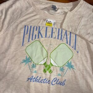 Pickleball Sweatshirt Women XL Beige Athletic Club Pullover Instant Message NEW